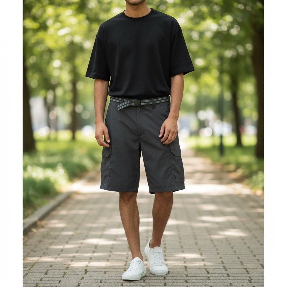 Denali Mens Black Cargo Shorts with Belt Size 40 Hiking Outdoor Utility Pockets